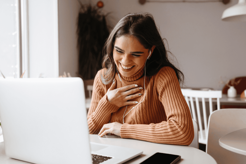 A person in a virtual therapy session, exploring what to say in therapy and make the most of their session.